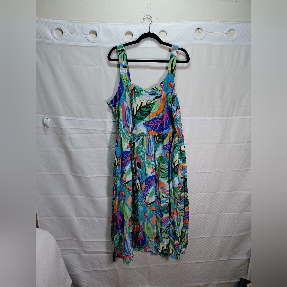 Sleeveless Tropical Print Maxi Dress - Blue/Green
